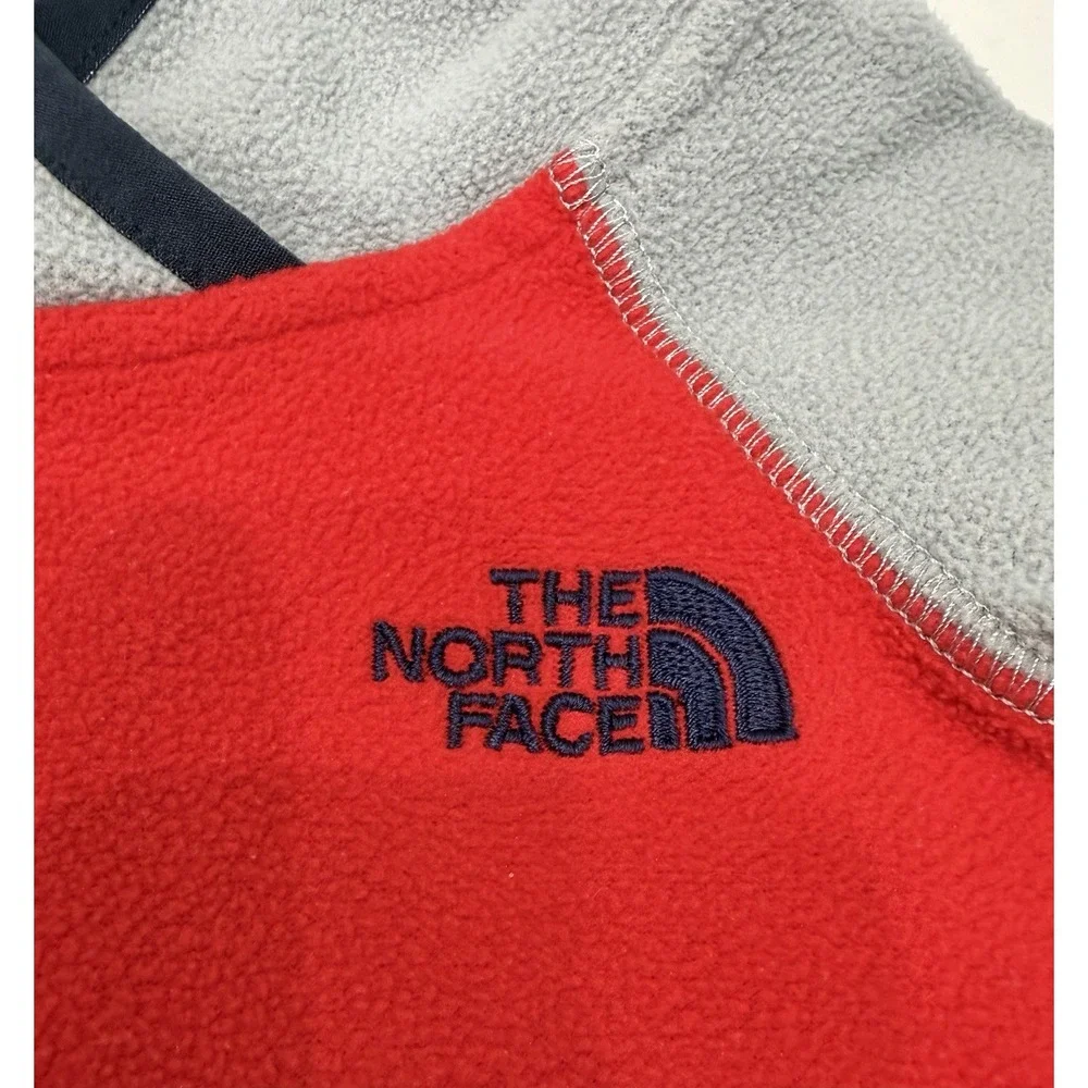 The North Face Unisex Toddler One Piece Logo Red Grey Fleece Romper 3-6 Month